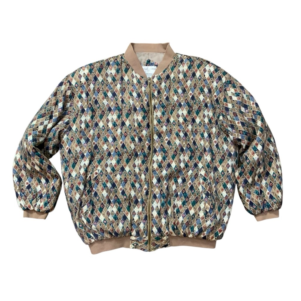 Casual corner 100% silk floral quilted bomber jacket size medium. Grandma chic!